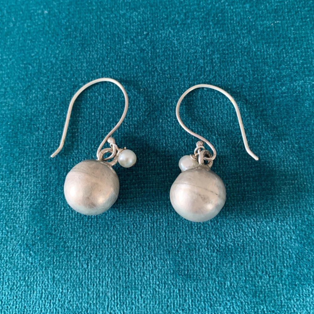 Silver Drop Earrings With Freshwater Pearl Accent